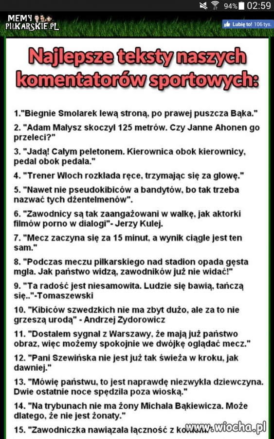 Teksty komentatorów czasem powalają
