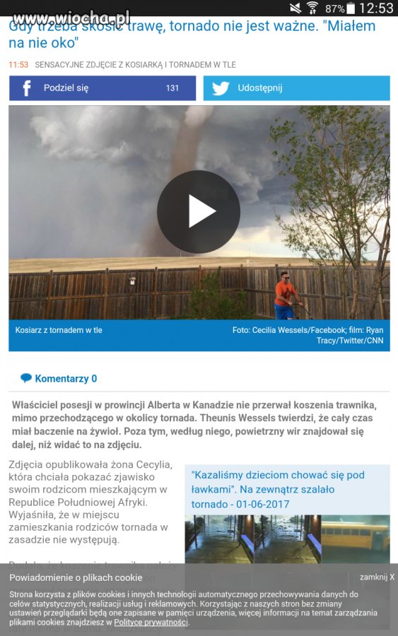 Koszenie trawy ważniejsze niż szalejące tornado