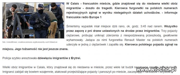 Kolejna śmierć wywołana działaniami imigrantów
