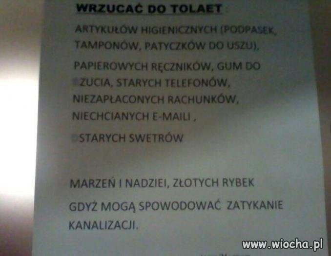 Czego nie wrzucać do toalety