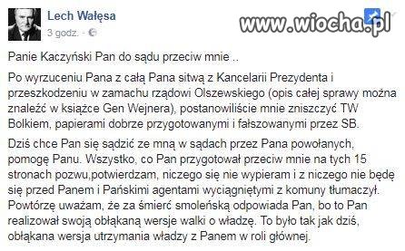 Kaczyński pozywa Wałęsę do sądu