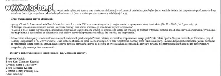 Poczta odpowiada po miesiącu na czwarty monit
