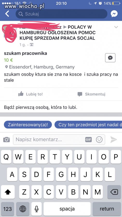Ogłoszenie na grupie Hamburg praca 
