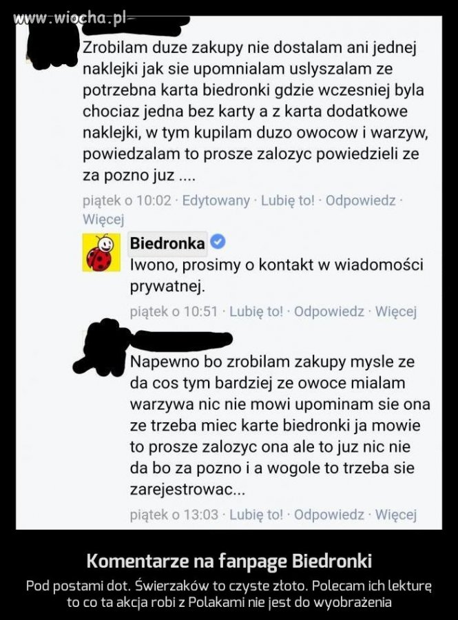 Komentarze na fanpage Biedronki