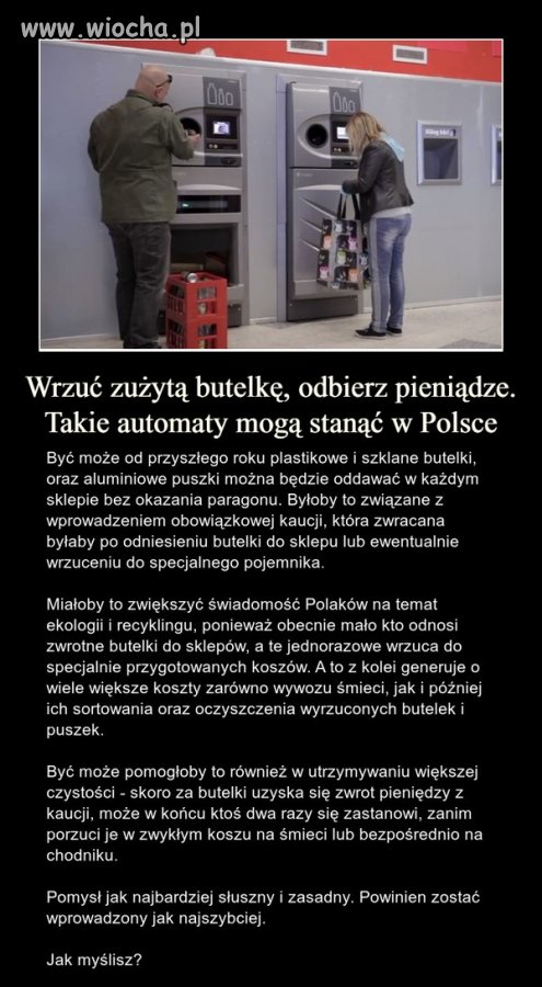 Pieniądze za plastikowe butelki