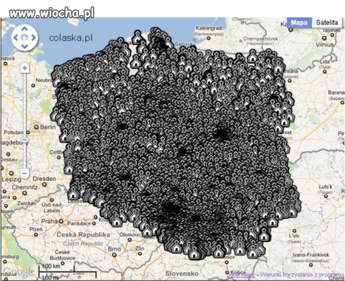 Ta mapa z liczbą polskich kościołów