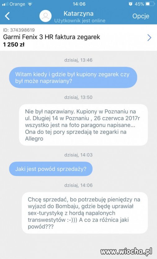 Opis powodu sprzedaży rozwala.