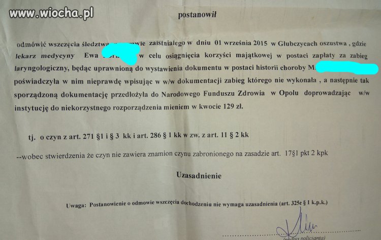 Prokurator stwierdzając przestępstwo odmawia ściga
