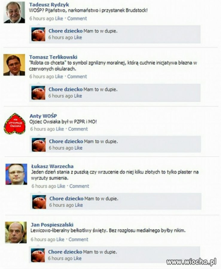 Narzekanie na WOŚP na Facebooku