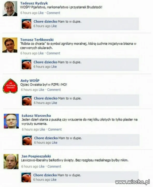 Narzekanie na WOŚP na Facebooku