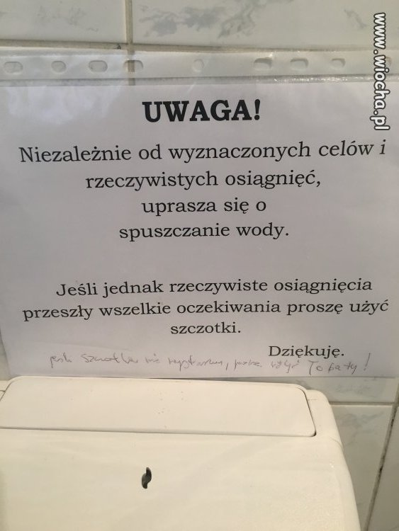 Kartka w toalecie Komendy Woj. Policji Bydgoszcz