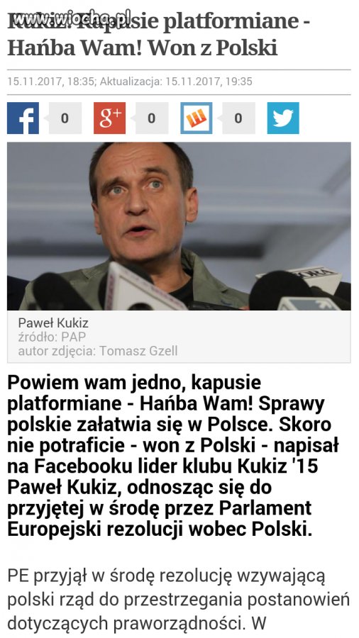 Ostra wypowiedź Kukiza