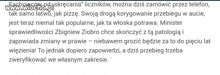 Skręcanie liczników "korekta" będzie karana.