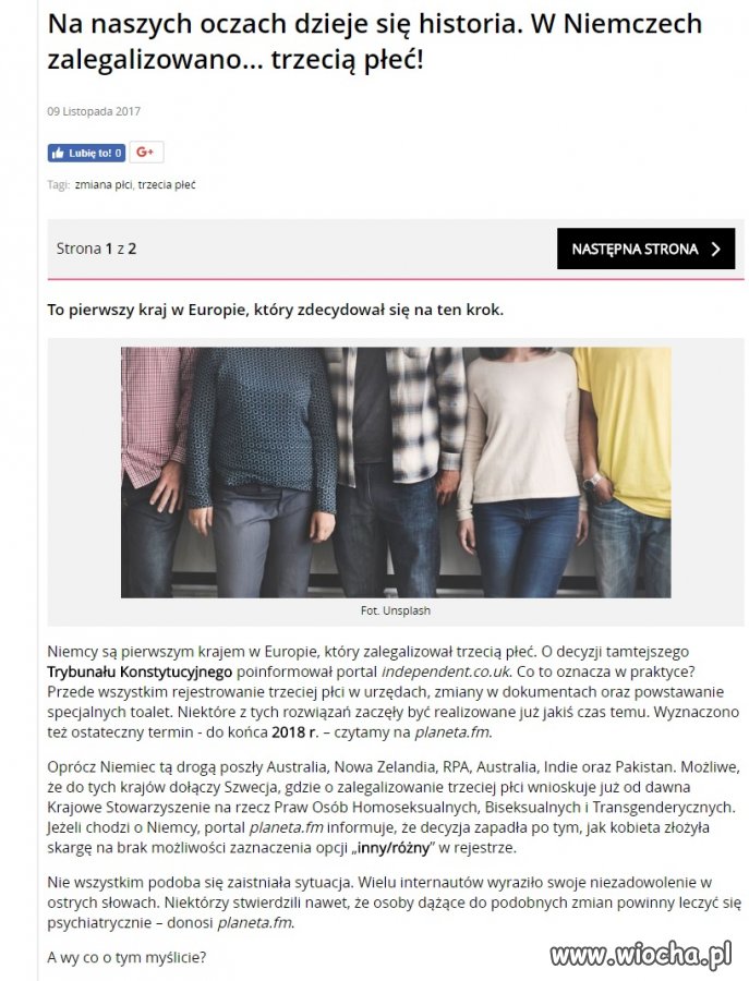 W Niemczech zalegalizowano trzecią płeć