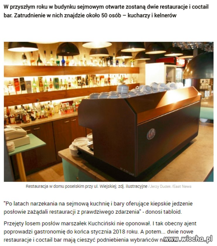 Dwie nowe restaurację i bar w Sejmie.