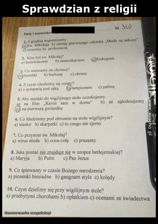 Sprawdzian z religii
