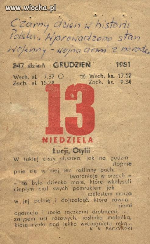 13 grudnia 1981 - czarny dzień w historii Polski.
