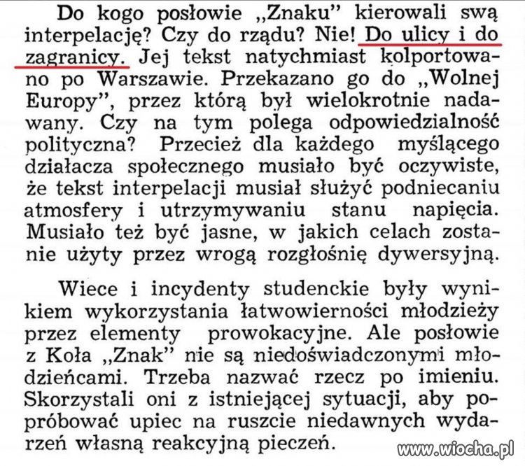 Słowa sekretarza KC Z. Kliszki z 1968 r