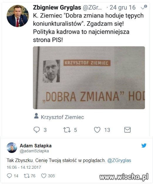 Po przejściu z PO do PIS.Wygląda to jak uciekający