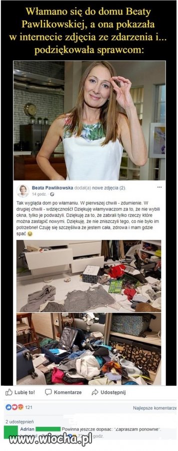 Szczęśliwa po włamaniu.