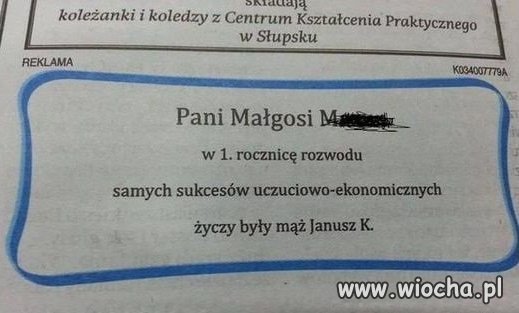 Życzenia dla Pani Małgosi w 1. rocznicę ...