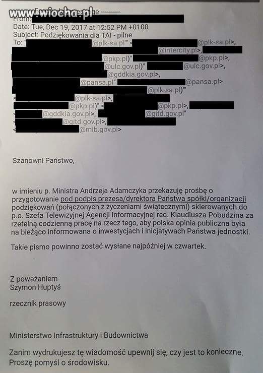 Rozkaz służbowy w sprawie wysyłania życzeń świąt.