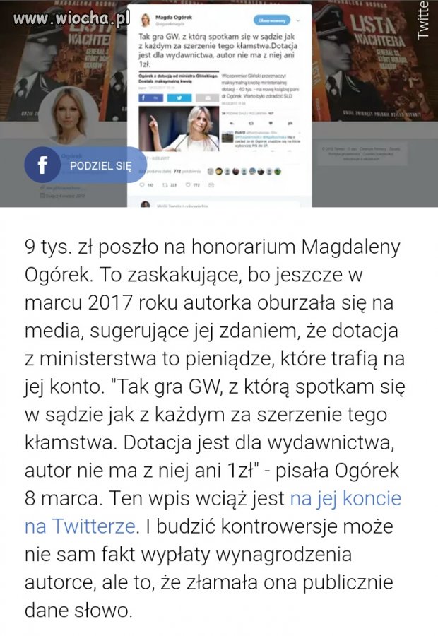 Ogórek twierdziła że z dofinansowania 