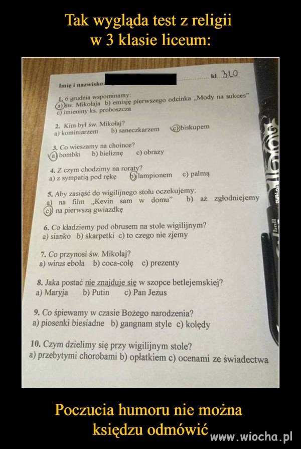 Test z religii 