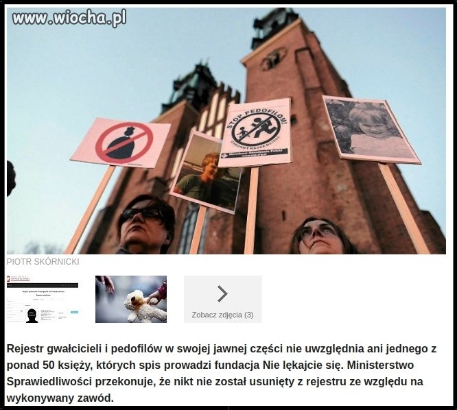 W rejestrze pedofilów nie ma ani jednego księdza.