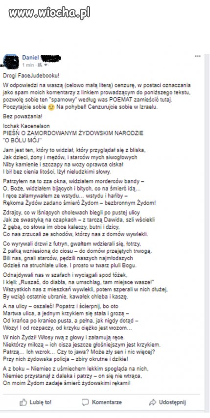 FaceJudebook cenzuruje nawet żydowską twórczość