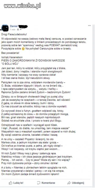 FaceJudebook cenzuruje nawet żydowską twórczość