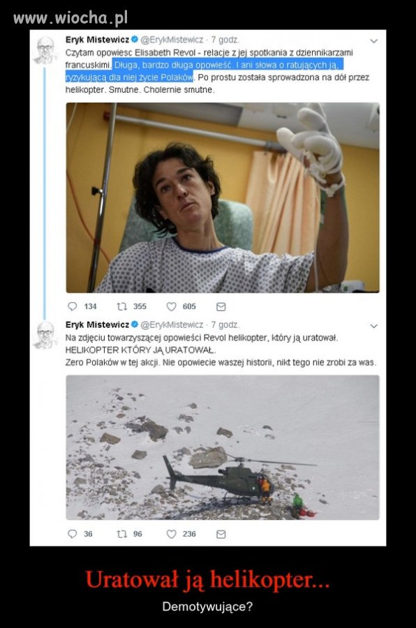 Uratował ją helikopter...