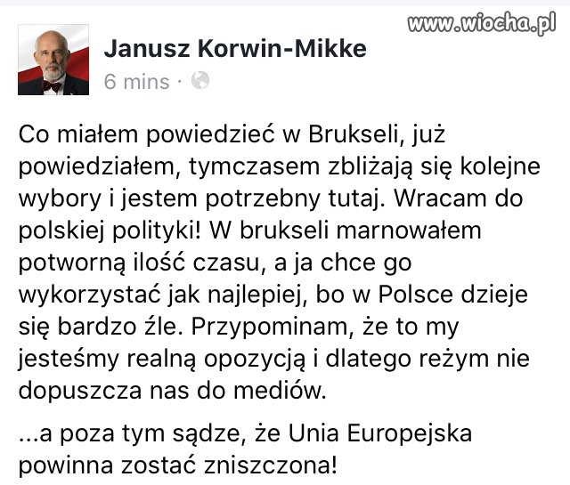 Zrezygnował ze świetnego, unijnego koryta