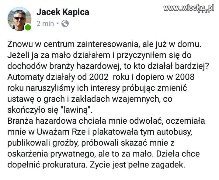 Oficjalne oświadczenie Jacka Kapicy.