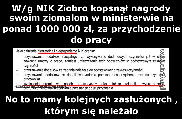 W/g NIK Ziobro kopsnął nagrody swoim ziomalom w