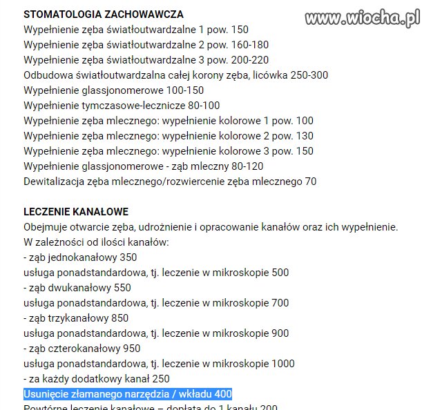 Cennik stomatologiczny