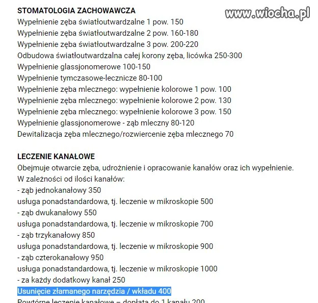 Cennik stomatologiczny
