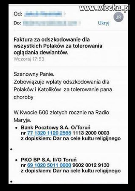 Mają dostawać takie majle wszyscy ci co