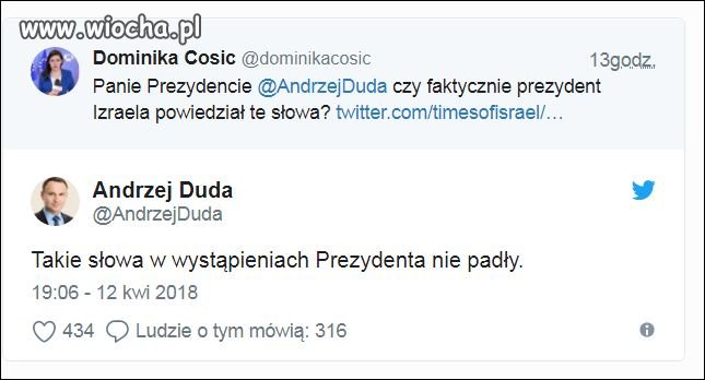 Na izraelskim portalu Times of Israel prezydent...