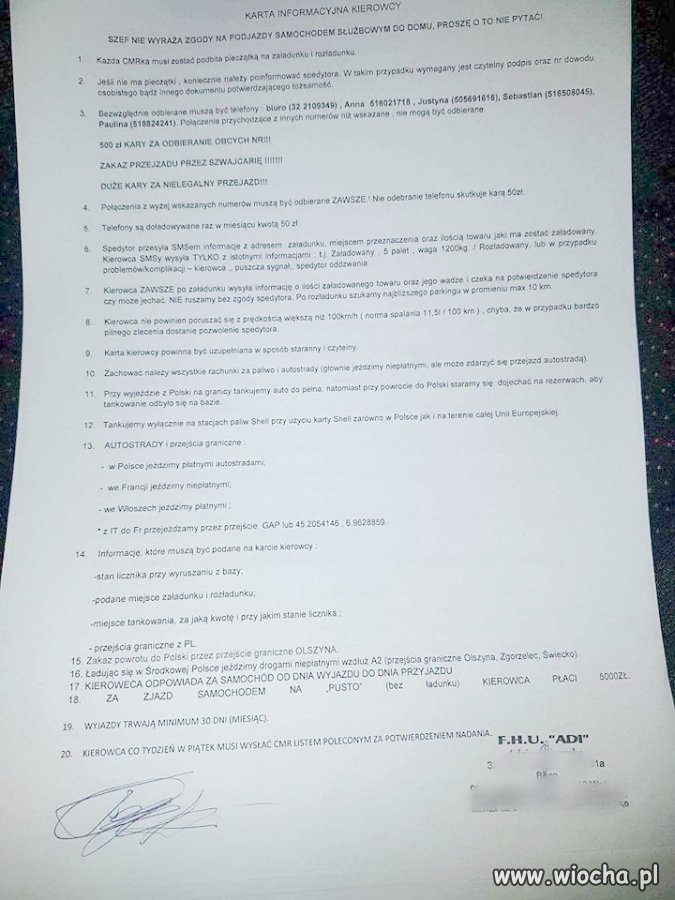 Karta informacyjna kierowcy