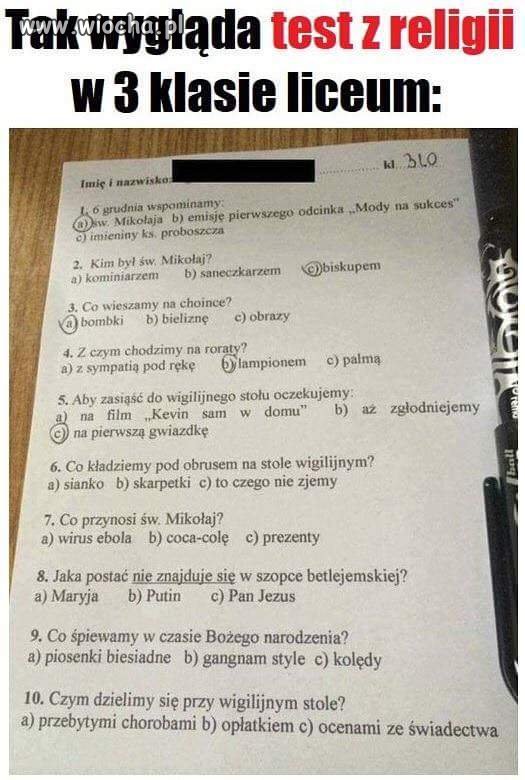 Test z religii 