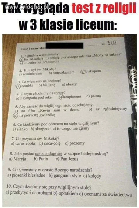 Test z religii 