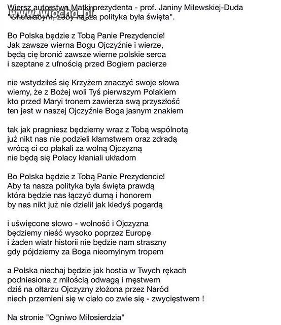 Wiersz matki prezydenta