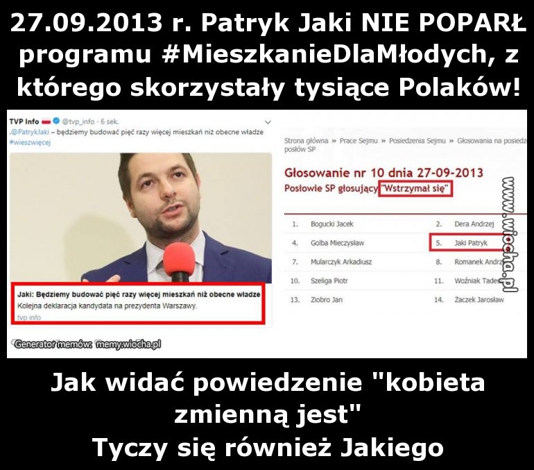 27.09.2013 r. Patryk Jaki NIE POPARŁ programu