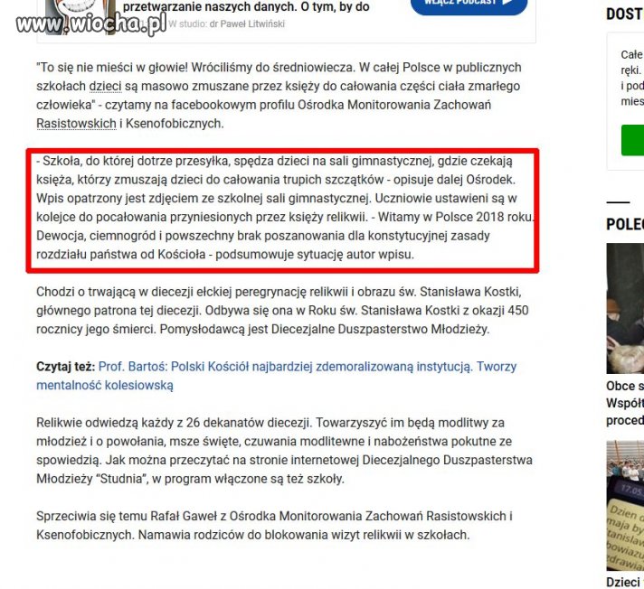 Całowanie relikwii w szkołach
