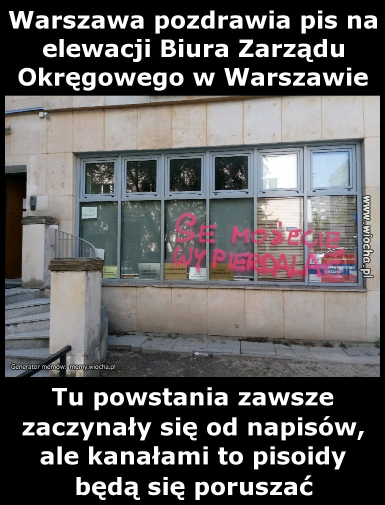 Warszawa pozdrawia pis na elewacji Biura Zarządu