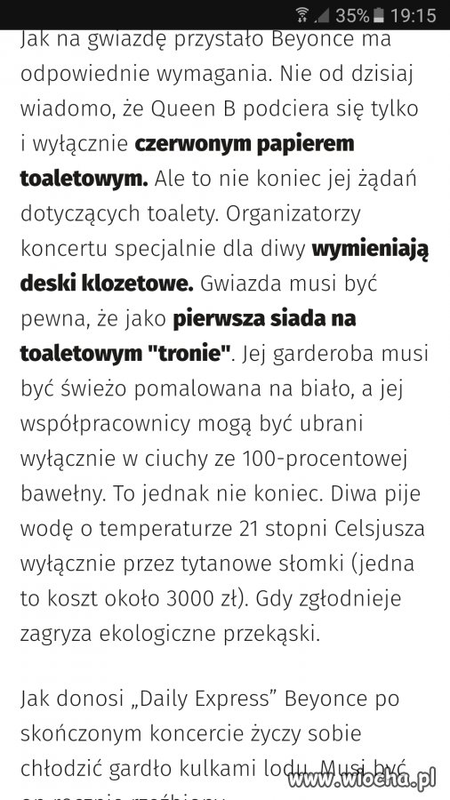 Koncertowe wymagania Beyonce 