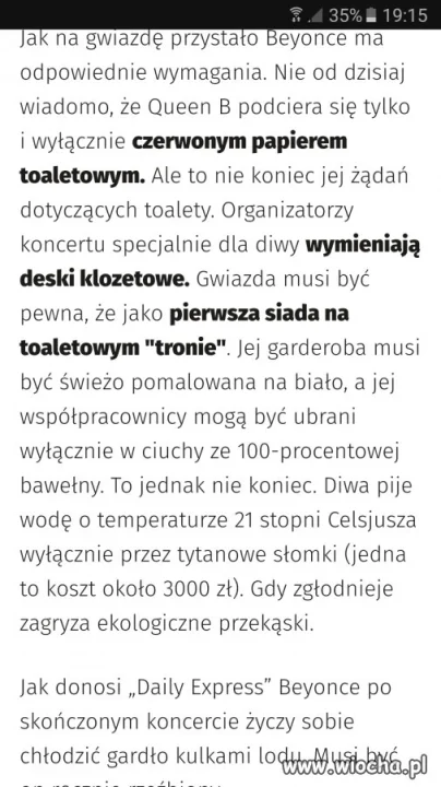 Koncertowe wymagania Beyonce 