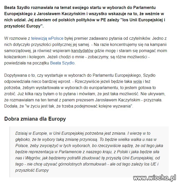 Szydło o starcie w wyborach do Europarlamentu...
