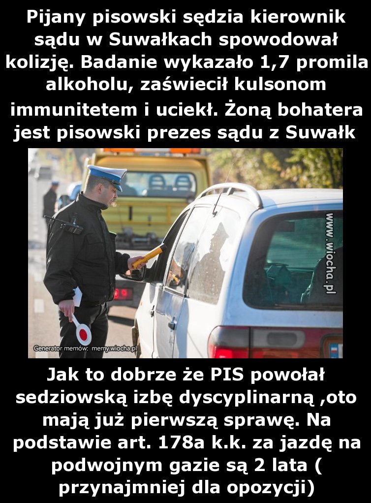 Pijany pisowski sędzia kierownik sądu w Suwałkach